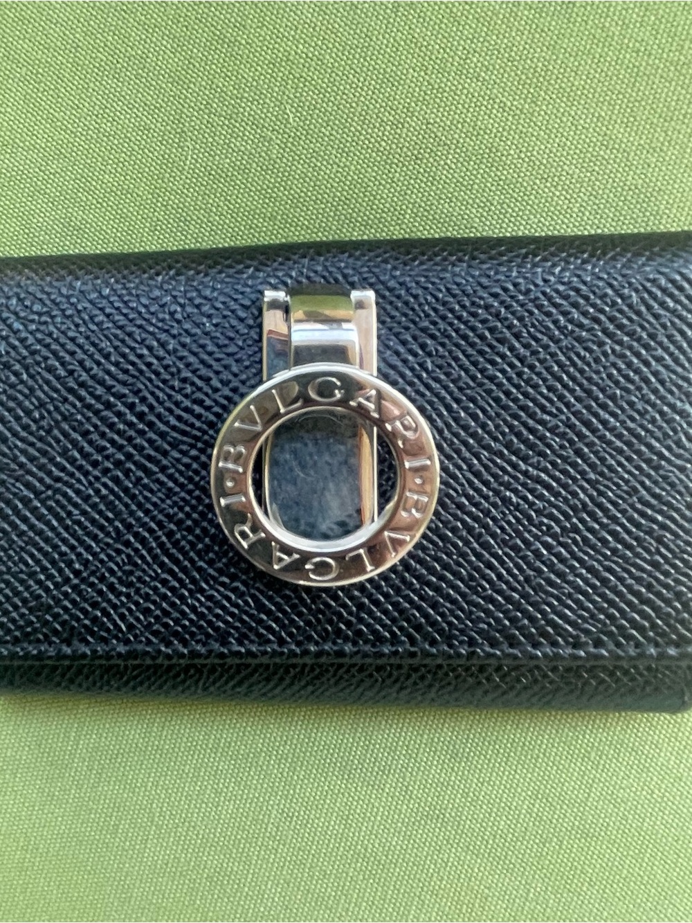 BVLGARI Black Leather Key Holder with Silver Hardware